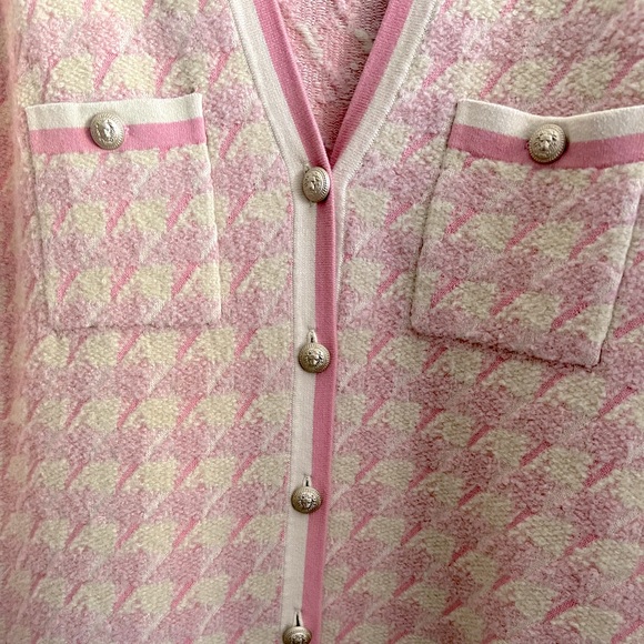 Sandro Kimberley Houndstooth Pink Cardigan Sweater - Picture 9 of 12